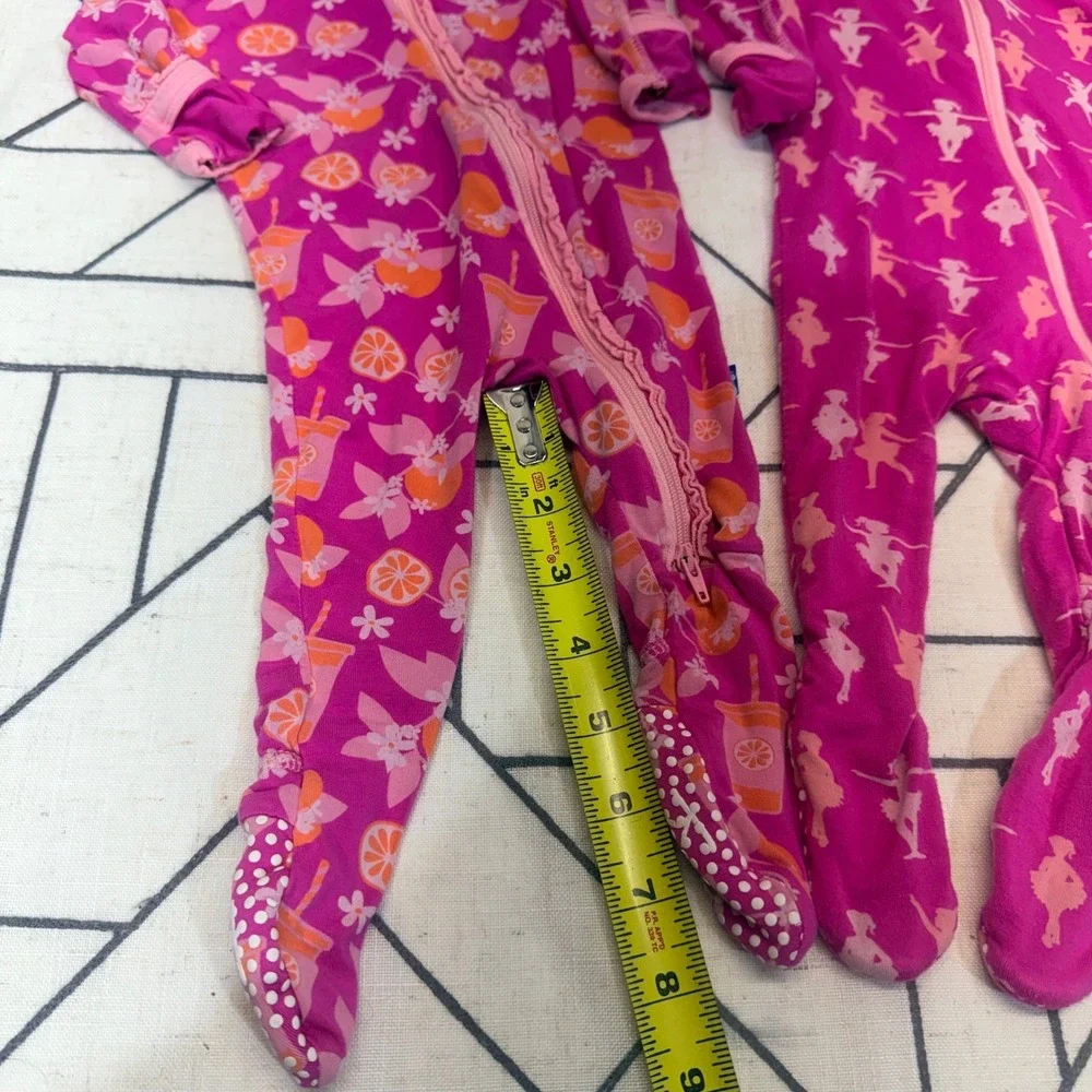 KicKee Pants Footie Pajamas 0-3 Months Pink Ballerina Citrus‎ Lot of 2 Rompers
